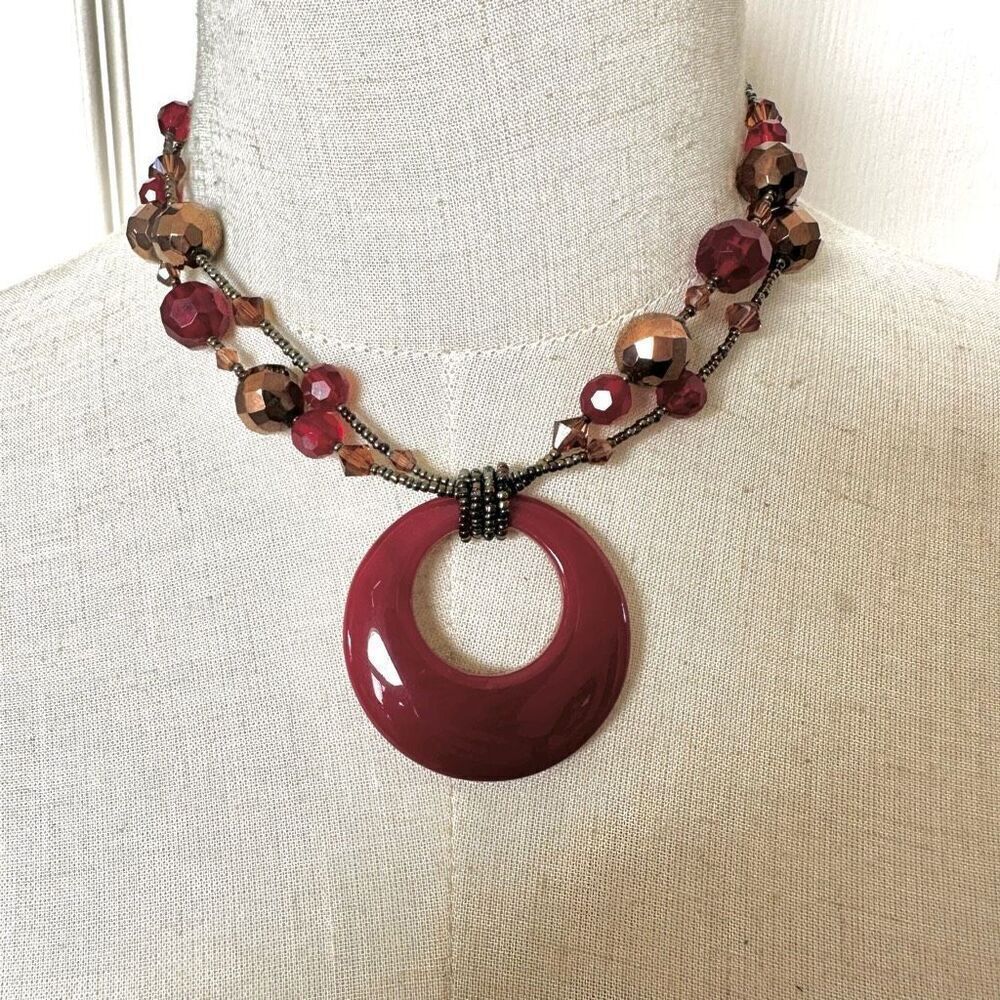 Lia Sophia red beaded double stranded pendant necklace